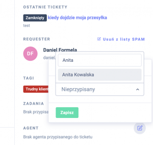 Wyszukiwarka agentów w tickecie