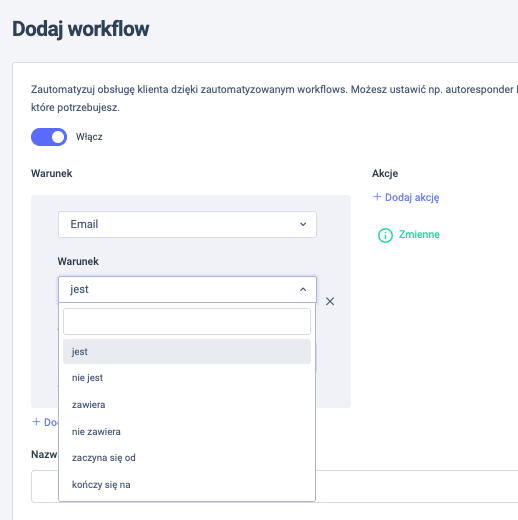 Warunek email Automatyczna akcja