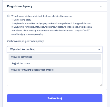 Formularz po godzinach pracy czat