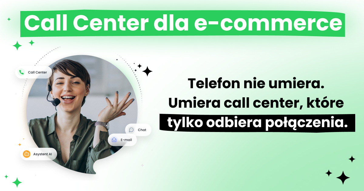 Agentka obsługi klienta w zestawie słuchawkowym — Call Center dla e-commerce od Responso łączy telefon, chat, e-mail i Asystenta AI w jednym panelu.