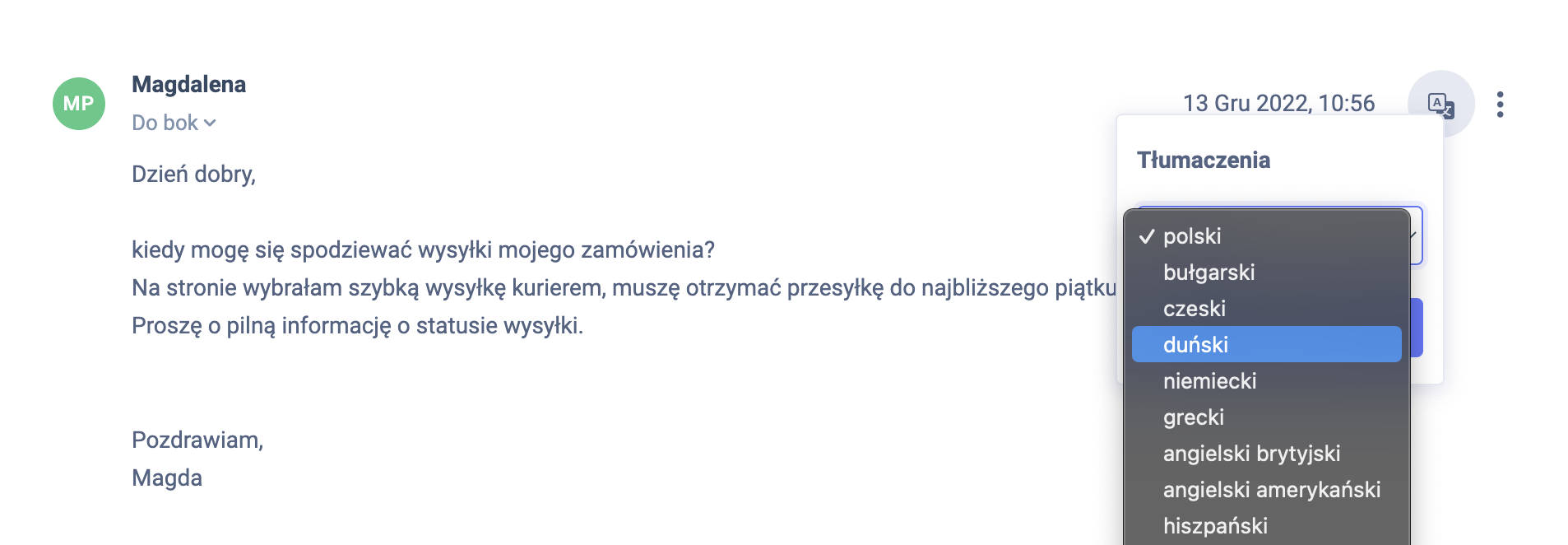Tłumaczenia wiadomości